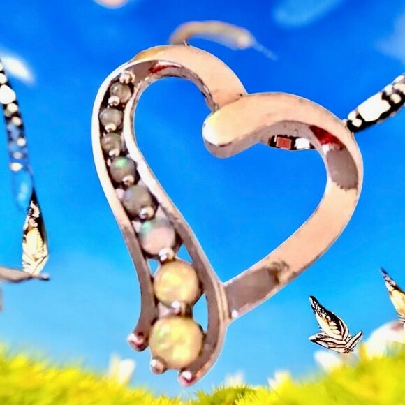 Vintage Necklace Sterling Silver Heart Pendant Aurora Borealis Rhinestone PAS - Picture 4 of 15